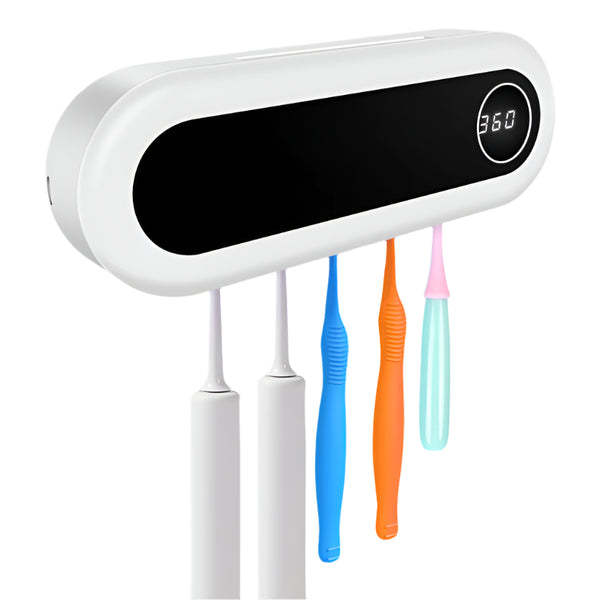 Wall mounted toothbrush holder with UV-sterilization