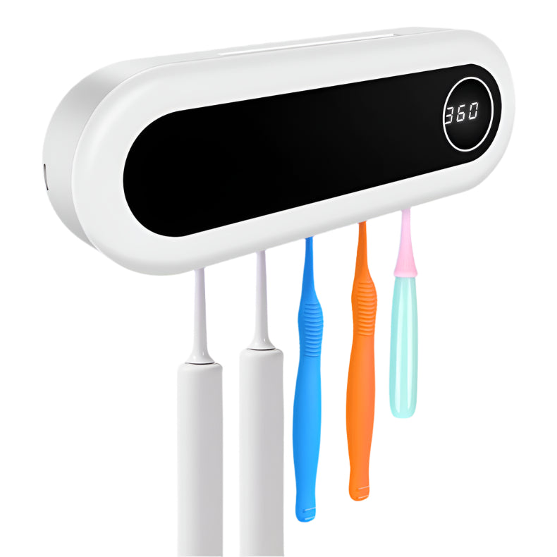 Wall mounted toothbrush holder with UV-sterilization