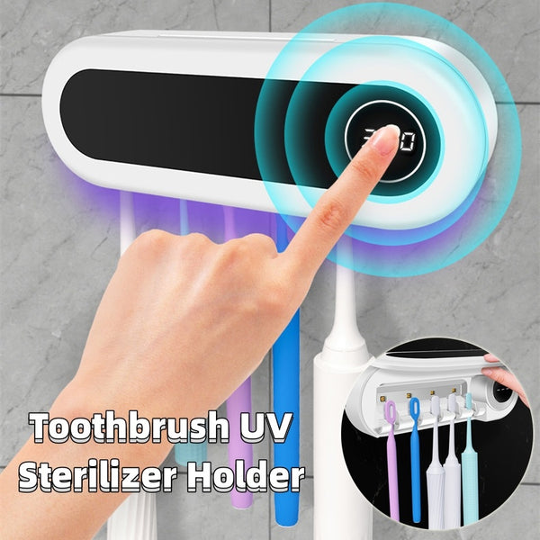 Wall mounted toothbrush holder with UV-sterilization