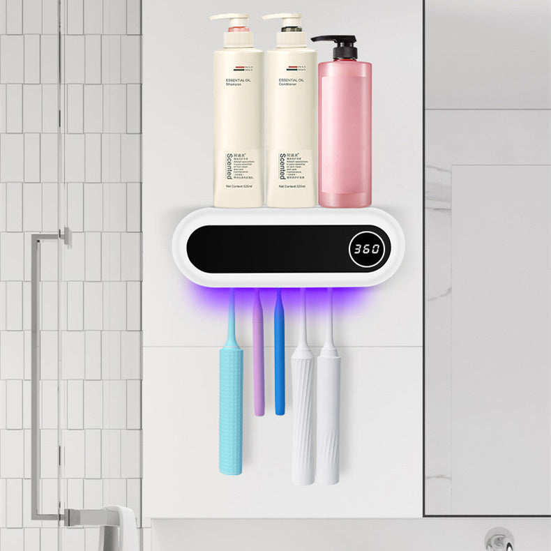 Wall mounted toothbrush holder with UV-sterilization